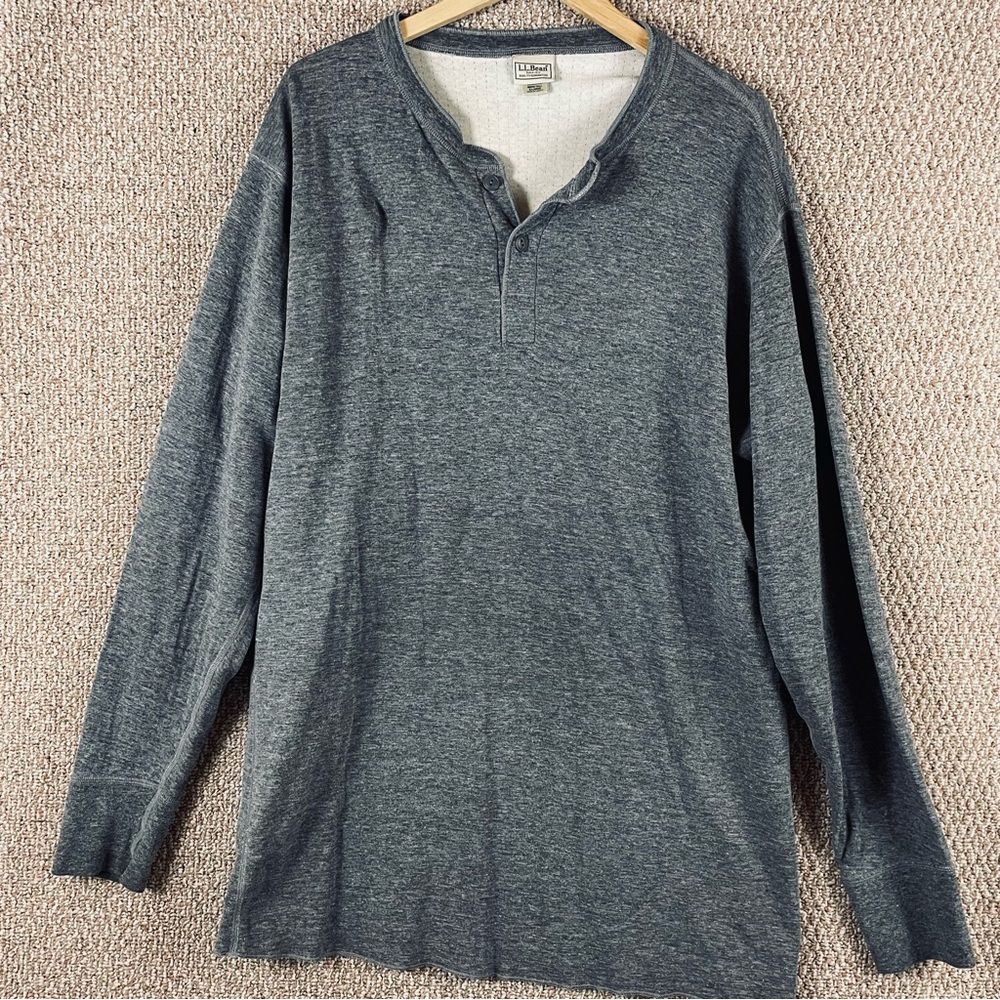 LL Bean River Driver Henley Shirt Mens XL Tall Wool Blend Gray Two-Layer T438